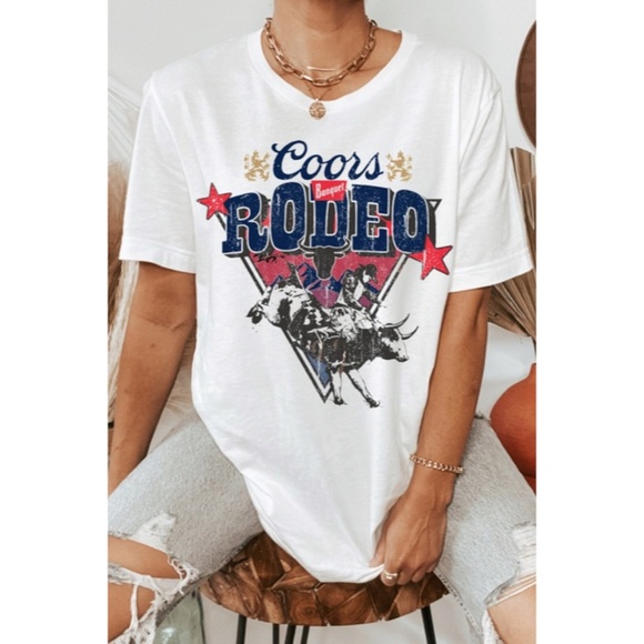 Tops - SOLD OUT Coors Western Rodeo Cowboy Graphic Oversized Relaxed Fit Casual Tee
